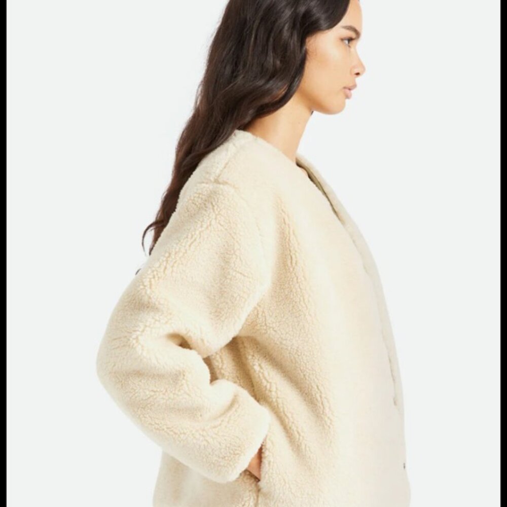 Brixton Sherpa Reversible‎ Insulated Jacket Cream Olive M Cozy Gorpcore Neutral - Picture 5 of 16